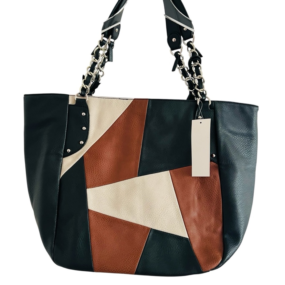 Carlos by Carlos Santana Stylish Faux Leather Black and Brown Tote Shoulder Bag